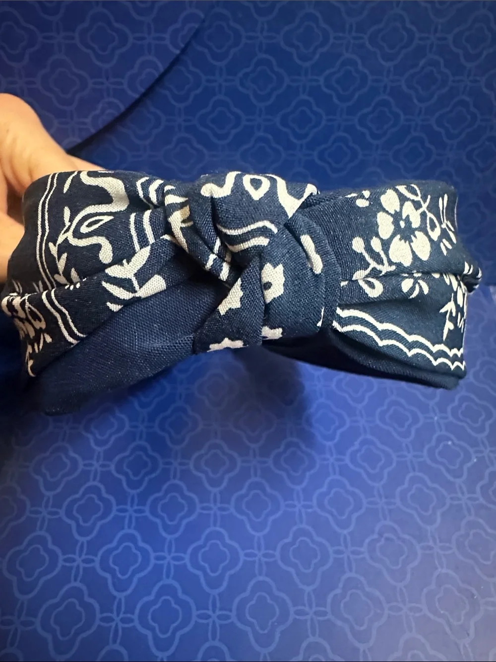 Navy Paisley Knotted Headband